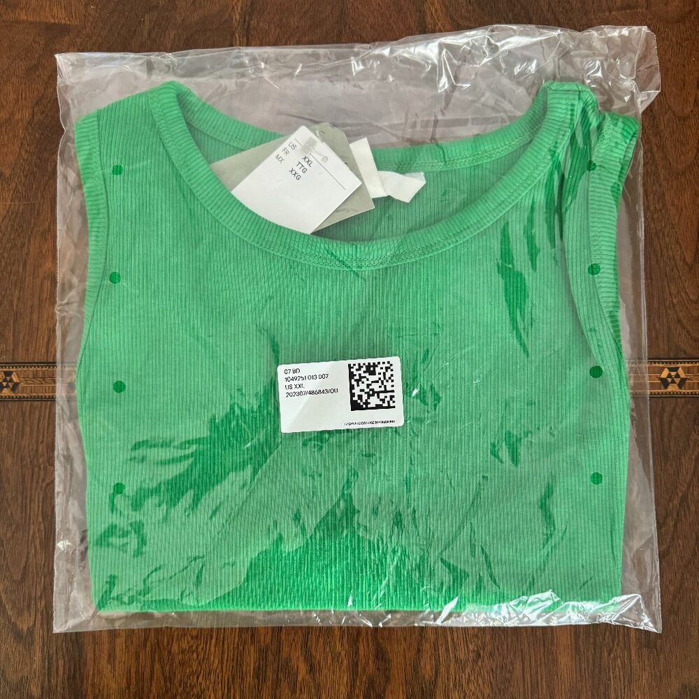 New with Tags H&M  Fitted, Green Crop Tank Top Ribbed Cotton Jersey - Sz - XXL - Picture 4 of 5